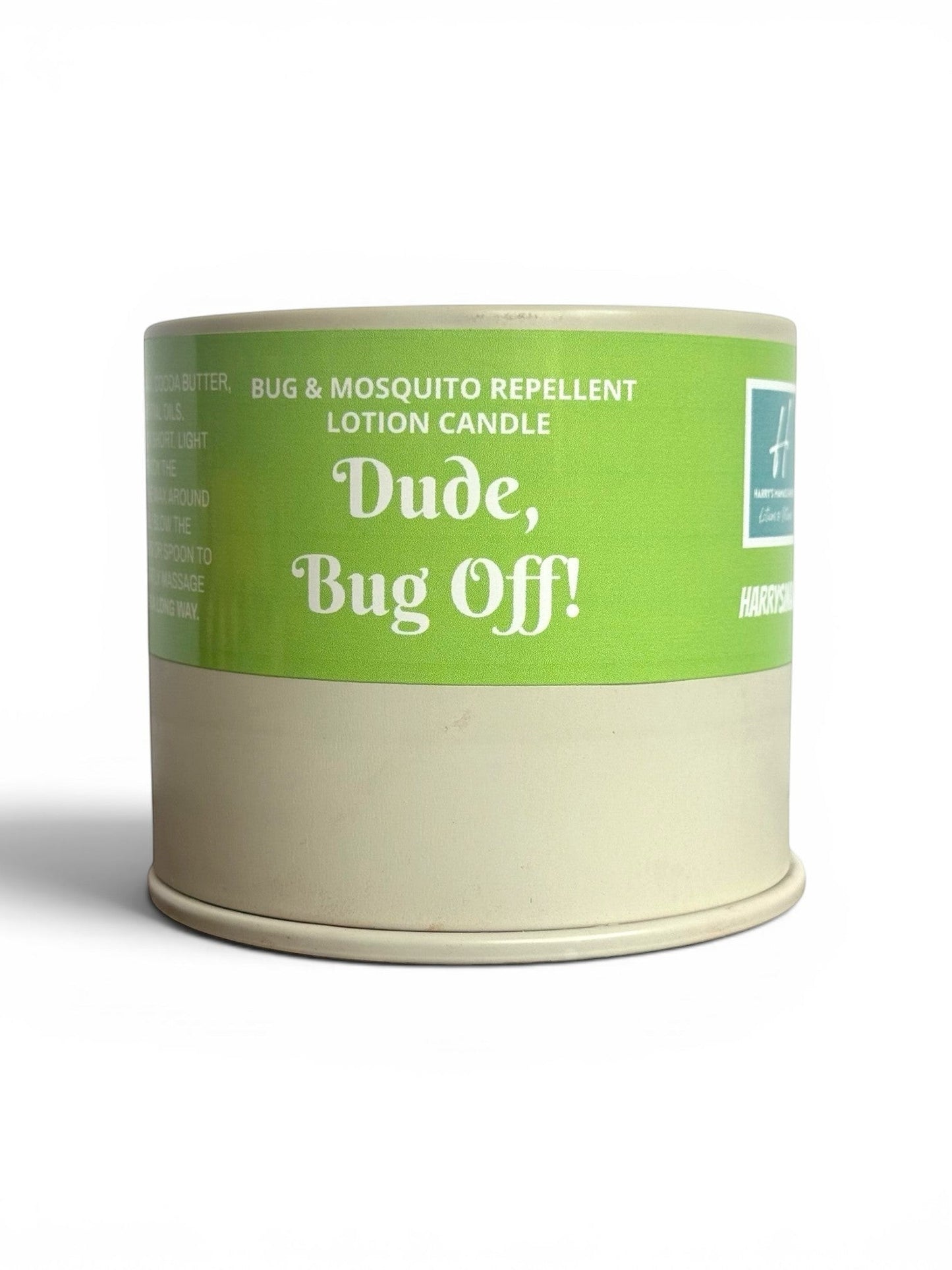 Harry’s Mama’s Faves: Lotions & Potions Dude, Bug Off! insect repellent lotion candle in a portable metal tin.