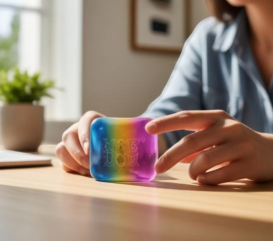 Harry’s Mama’s Faves: Lotions & Potions Nee Doh Nice Cube sensory toy with a rainbow gradient squishy design