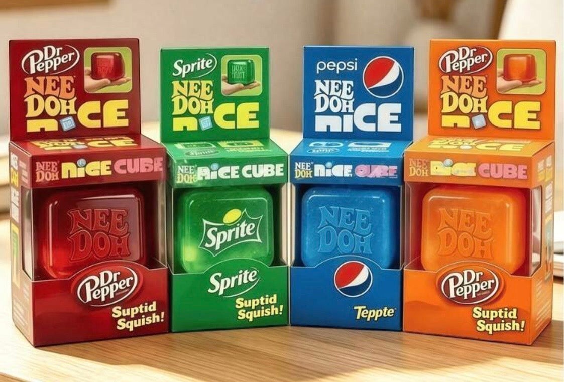 Harry’s Mama’s Faves: Lotions & Potions NeeDoh Soda Pop sensory stress balls in branded soda-themed boxes