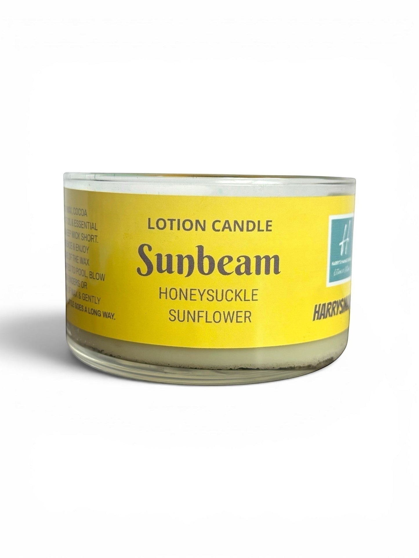 Harry’s Mama’s Faves: Lotions & Potions Sunbeam lotion candle with honeysuckle and sunflower scent in a glass jar.
